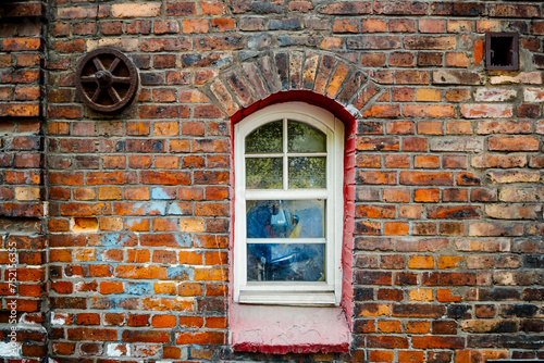 Brick house with window, Nikiszowiec, Katowice, Silesia, Poland