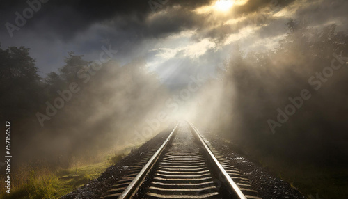 Voie de chemin de fer sous un ciel d'orage photo
