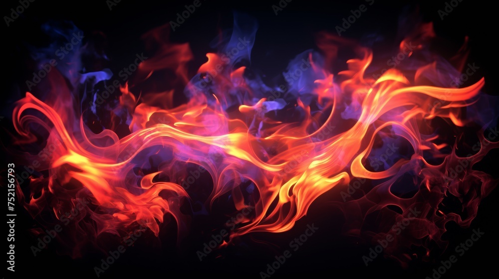 glowing neon flames and smoke abstract illustration. Fire element website banner. Sustainable energy search. 