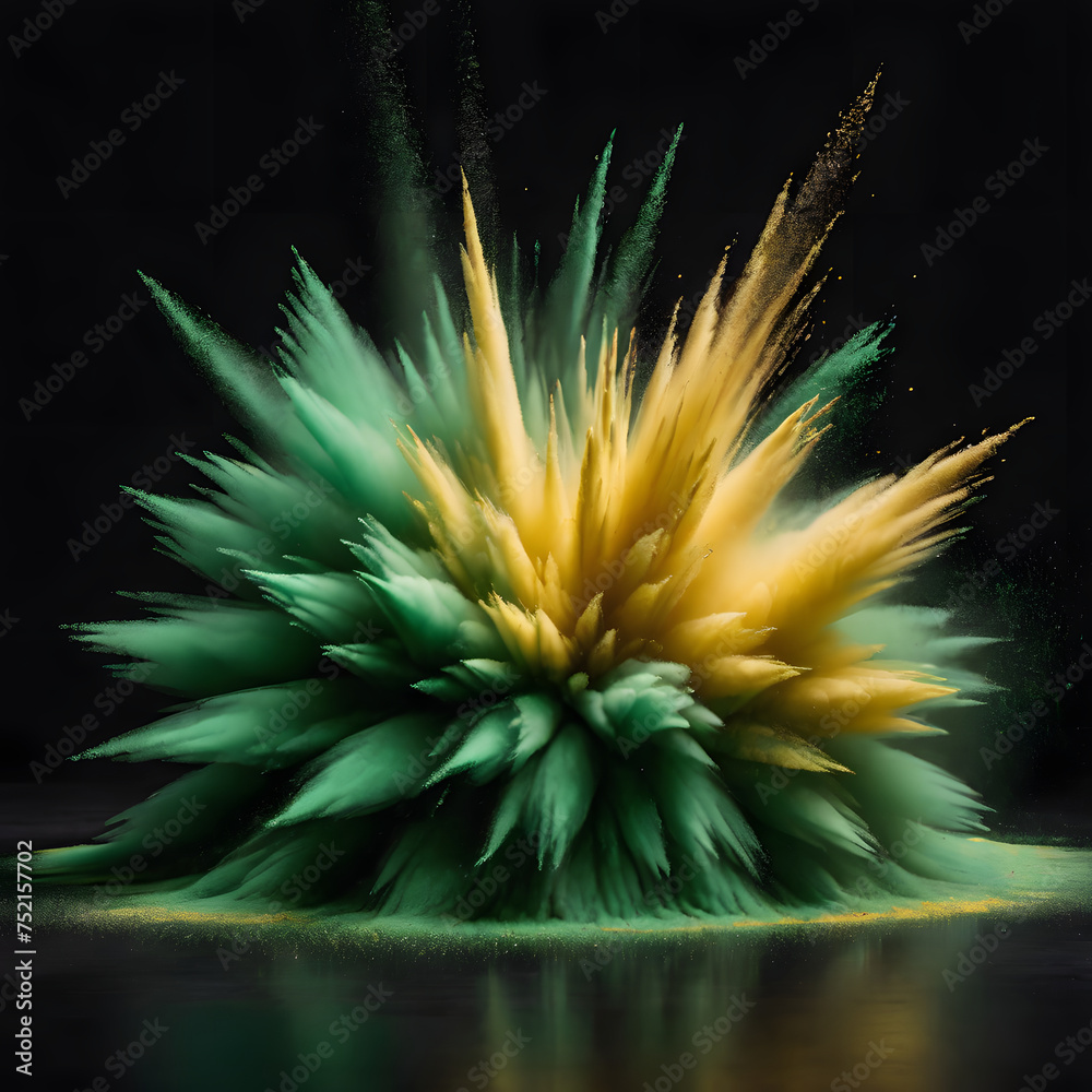 A dynamic explosion of vivid green gold glitter sand dust against a dark backdrop A dynamic explosion of vivid green gold glitter sand dust against a dark backdrop