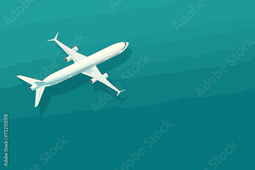 Flat lay design of travel concept with plane on blue vector illustration. Generative AI