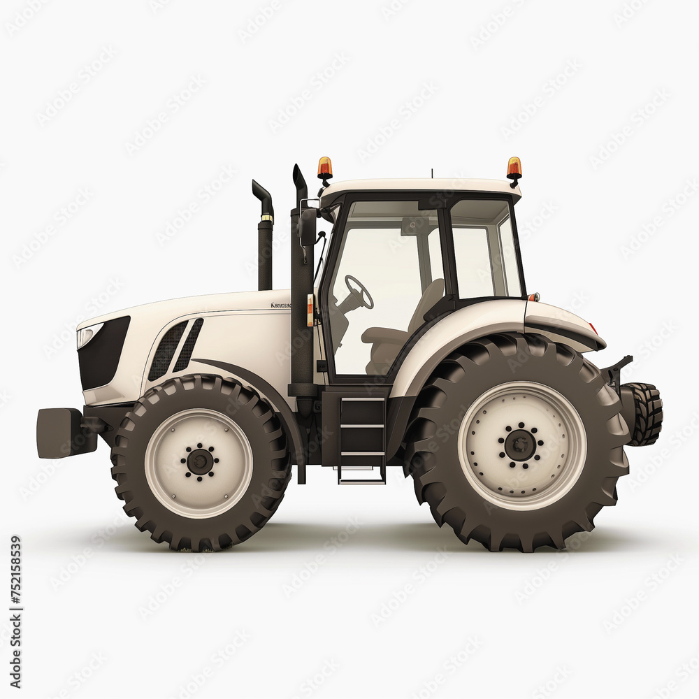 Modern White Farm Tractor Isolated on White