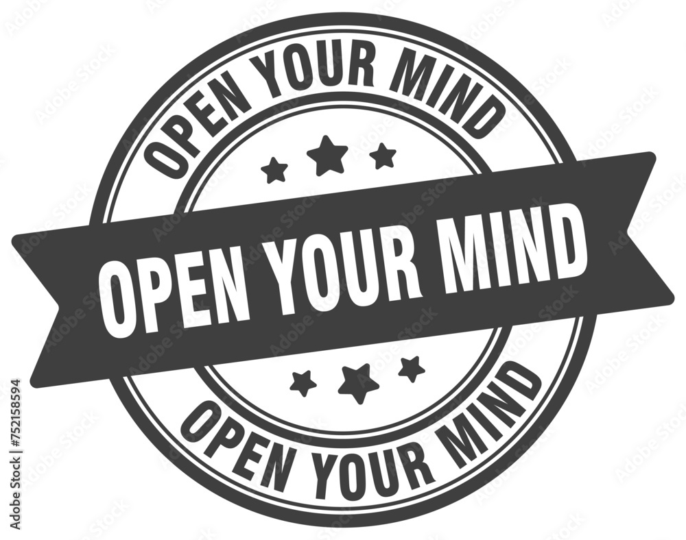 open your mind stamp. open your mind label on transparent background. round sign