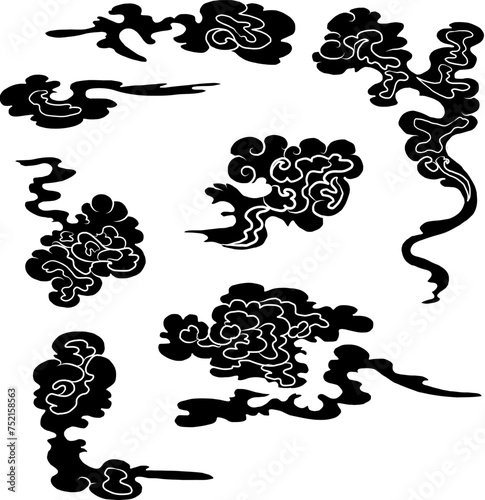 Chinese cloud vector for coloring book and printing on white background.Traditional Japanese culture element for tattoo design and idea.Cloud and wave illustration.Clip art.