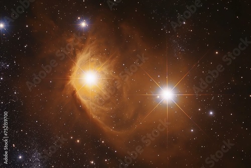 Astrophoto of bright double star system and a nebula