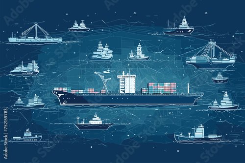 Container cargo freight ship vector illustration. Generative AI