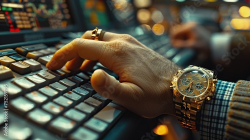 Hand typing on keyboard, symbolizing productivity and digital communication.