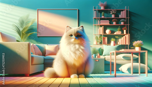 Vibrant Pastel Haven for a Fluffy Cat