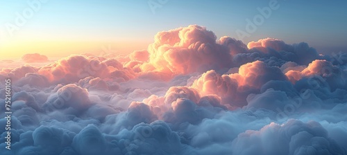 Tranquil spring horizon  abstract pale blue and ivory sky with soft apricot clouds