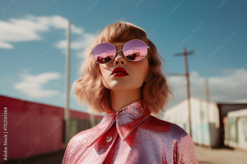 Urban Chic Woman with Pink Sunglasses Urban Chic Woman with Pink Sunglasses