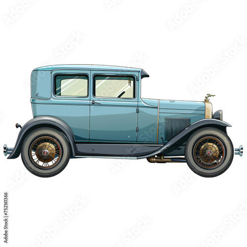 Elegant two-tone sedan with white sidewall tires. Digital illustration of vintage luxury car on a transparent background PNG. Classic car show and sophistication concept for design and print © Dmitry