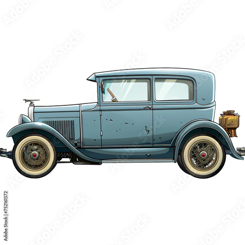 Vintage blue car with beige roof and brown side trim. Isolated illustration on a transparent background PNG. Classic vehicle concept. Design for poster, collectibles, and hobby graphics. © Dmitry