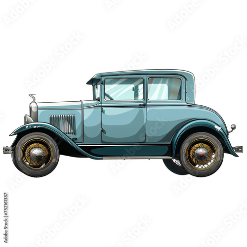 Retro orange and black sedan car illustration. Old-fashioned vehicle isolated on a transparent background PNG. Nostalgic transportation concept. Design for collector's item, print, and memorabilia. © Dmitry