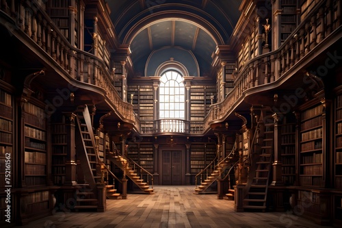 Library of Knowledge: Rows of shelves filled with books in a vast library, symbolizing the pursuit of knowledge.