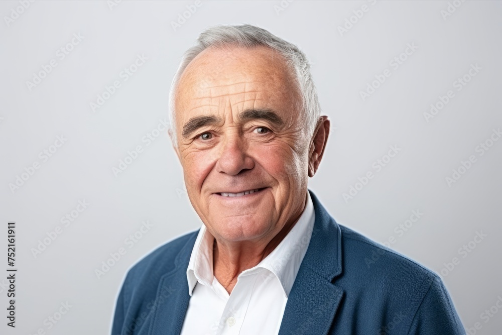 Portrait of a happy senior man smiling at the camera over grey background Portrait of a happy senior man smiling at the camera over grey background