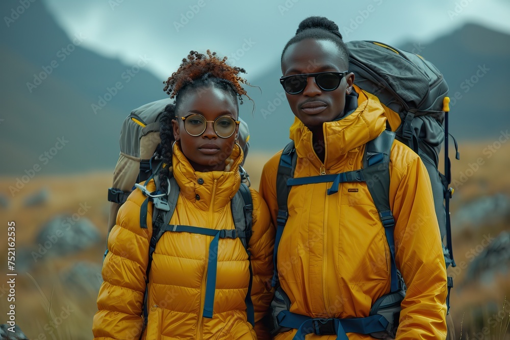 Fototapeta premium african young couple Hiking/Trekking in the mountains