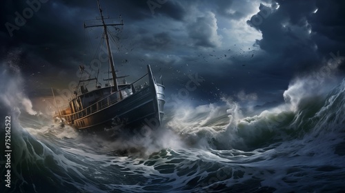 Image of a ship in a stormy sea. © kept