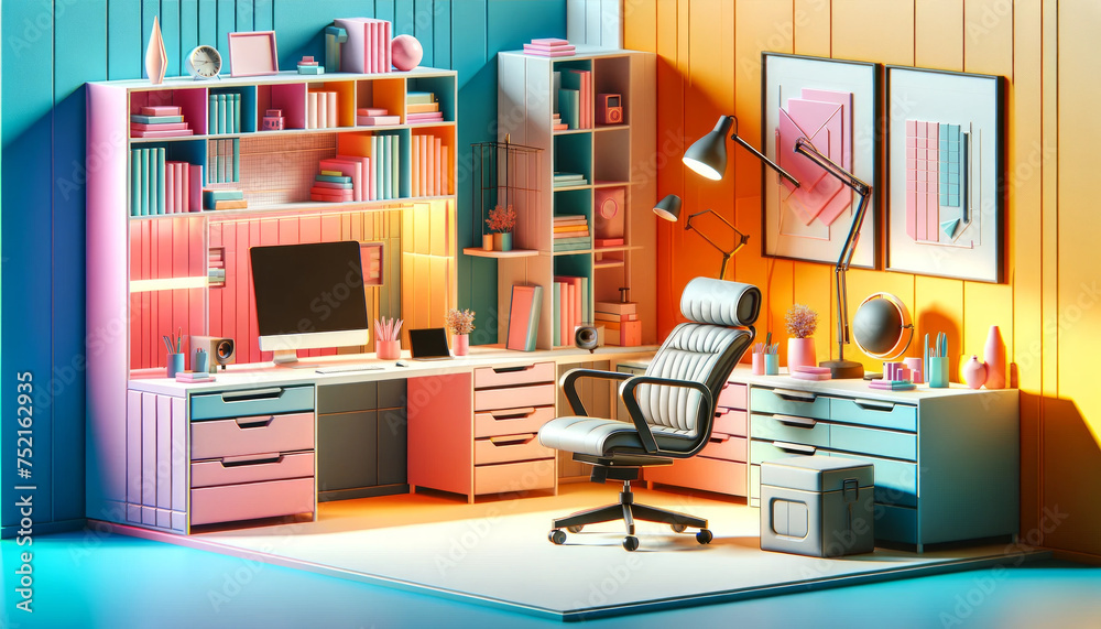 Dynamic 3D Pastel Office: Enhanced Workspace Dynamic 3D Pastel Office: Enhanced Workspace
