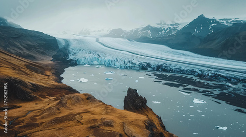 Picturesque view of solheimajokull glacier near sea