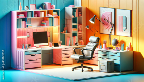 Dynamic 3D Pastel Office: Enhanced Workspace