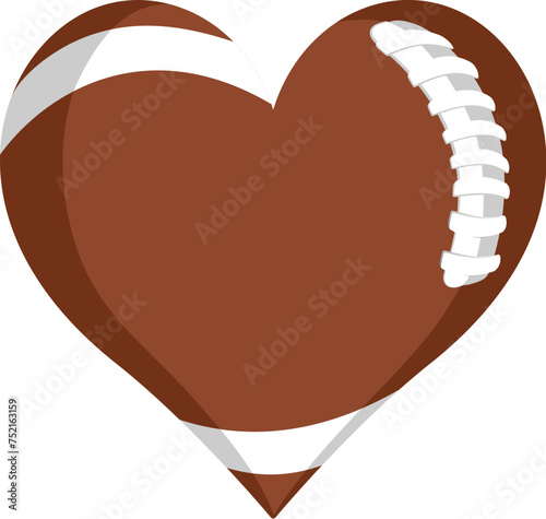 An American football ball in a heart shape. Concept for passion or love of sports