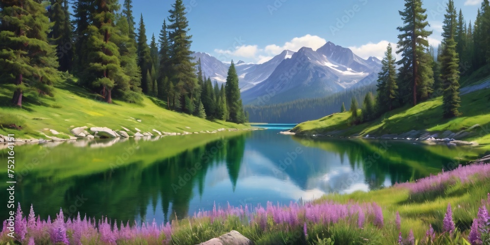 Serene Mountain Lake Amidst Blossoming Wildflowers