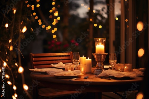 Candlelit Dinner: Bokeh lights surrounding a romantic dinner setup.