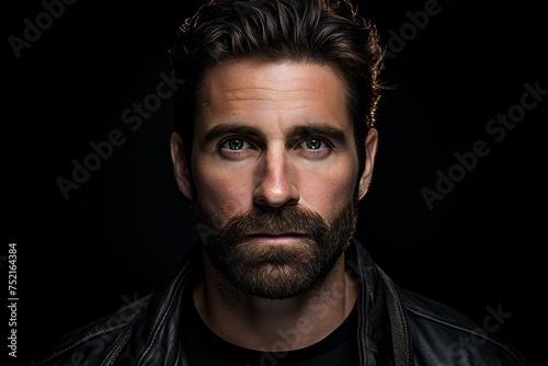 Portrait of a handsome man with a beard on a black background © Iigo