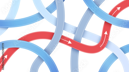 Large abstract roads, gradient lines intersect in various directions. Multiple roads. White background. Vector, illustration.