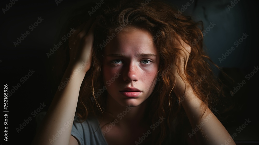 Image of a young woman experiencing a headache. Image of a young woman experiencing a headache.