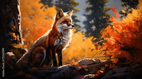 Image of beautiful red fox in forest.