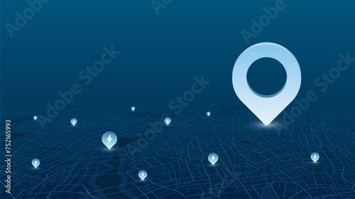 Electric charging nearby your point on map, search on map for charger. Location mark on gps navigation isometric map. Vector illustration on blue background