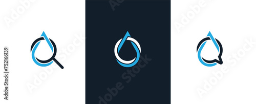 Water Drop with Magnifying Glass and Chat Bubble Logo Concept symbol icon sign Element Design. Vector illustration template