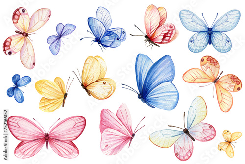 Butterfly clipart isolated watercolor Illustration. Colorful Tropical butterflies for greeting cards, invitation, design © Hanna