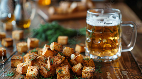 Rye croutons with dill and garlic as a snack and light