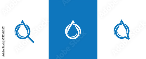 Water Drop with Magnifying Glass and Chat Bubble Logo Concept symbol sign icon Element Design. Vector illustration template
