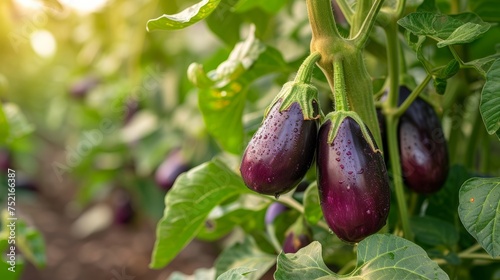 Growing eggplant harvest and producing vegetables cultivation. Concept of small eco green business organic farming gardening and healthy food