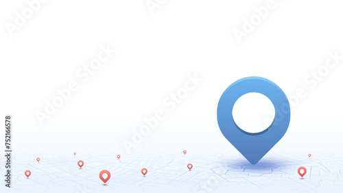 Map with points of interest, red and blue points. City urban roads and streets abstract map downtown district map. Vector illustration