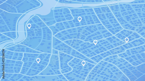 City urban roads and streets abstract map downtown district map. Highlights points of interest and location marker. Isometric vector illustration