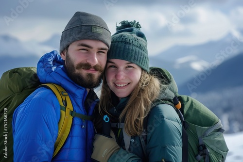 caucasian young couple Hiking/Trekking in the mountains