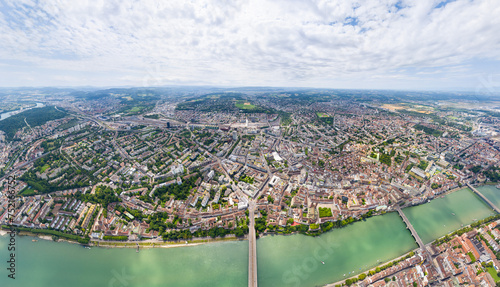 Basel, Switzerland. Panorama of the city. Rhine River. Summer day. Aerial view