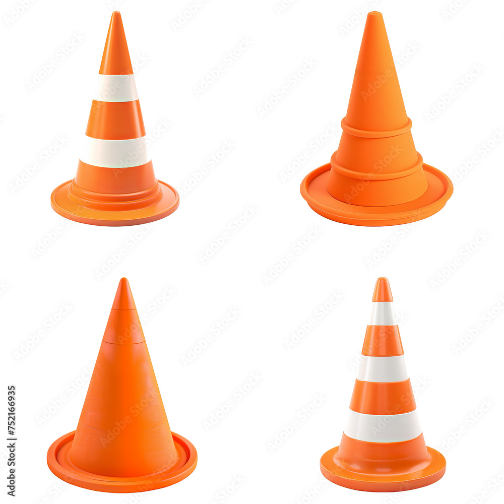 Set of traffic cones isolated on a white background Set of traffic cones isolated on a white background