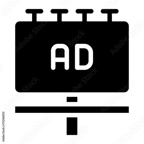 Billboard vector icon. Advertising display road board vector symbol. Unipole signboard banner sign. Street ad poster billboard vector icon photo