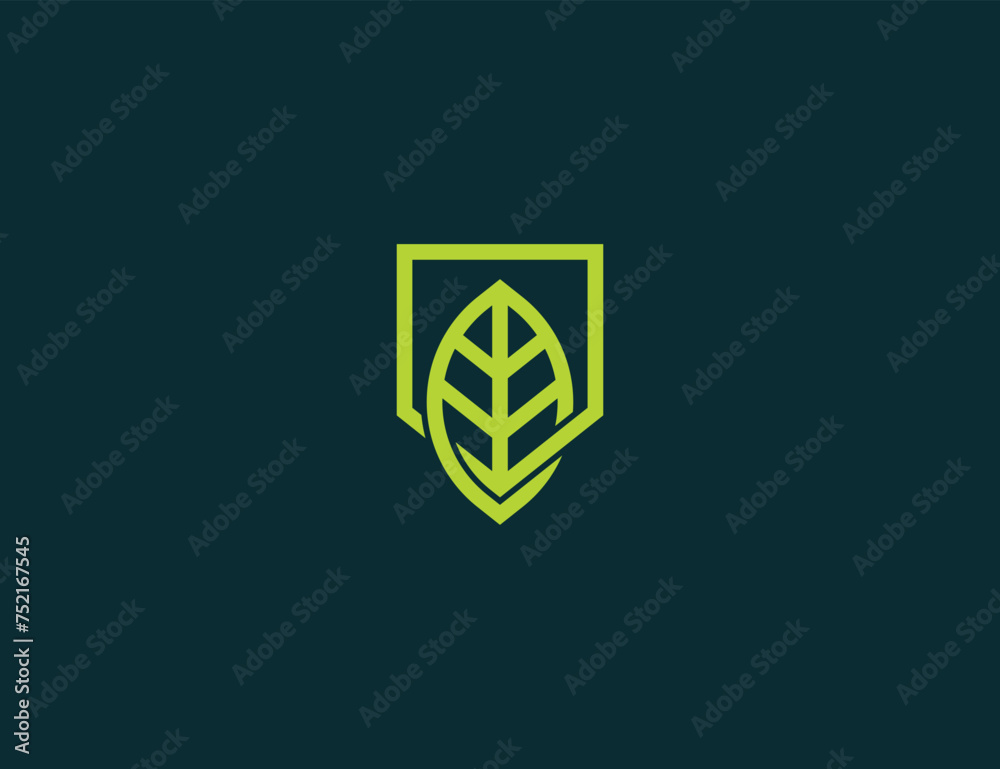Shield Leaf Logo Concept symbol sign icon Design Element. Defense, Security, Natural, Guard, Eco, Herbal Logotype. Vector illustration template