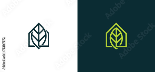 Green House or Home with Leaf Logo Concept icon sign symbol Design Element. Vector illustration logo template
