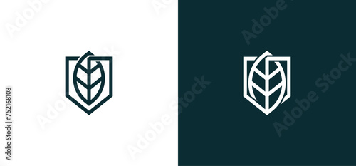 Shield Leaf Logo Concept icon symbol sign Design Element. Defense, Security, Guard, Natural, Eco, Herbal Logotype. Vector illustration template