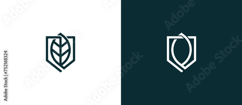 Shield Leaf Logo Concept sign symbol icon Design Element. Defense, Security, Guard, Natural, Eco, Herbal Logotype. Vector illustration template