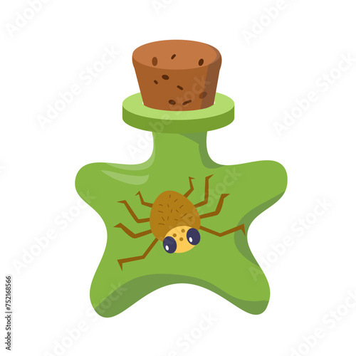 Cute magic object on white background. Halloween and wizard school. Cartoon bottle, flacon for design. Vector illustration.