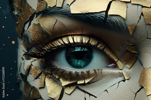 Golden Gaze: Close-Up of a Woman's Eye Adorned with Gold Leaf