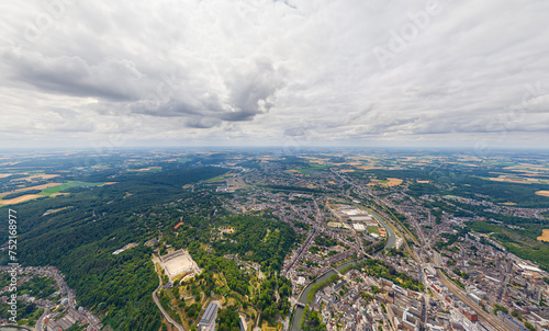 Namur, Belgium. Panorama of the city. Summer day, cloudy weather. Aerial view © nikitamaykov